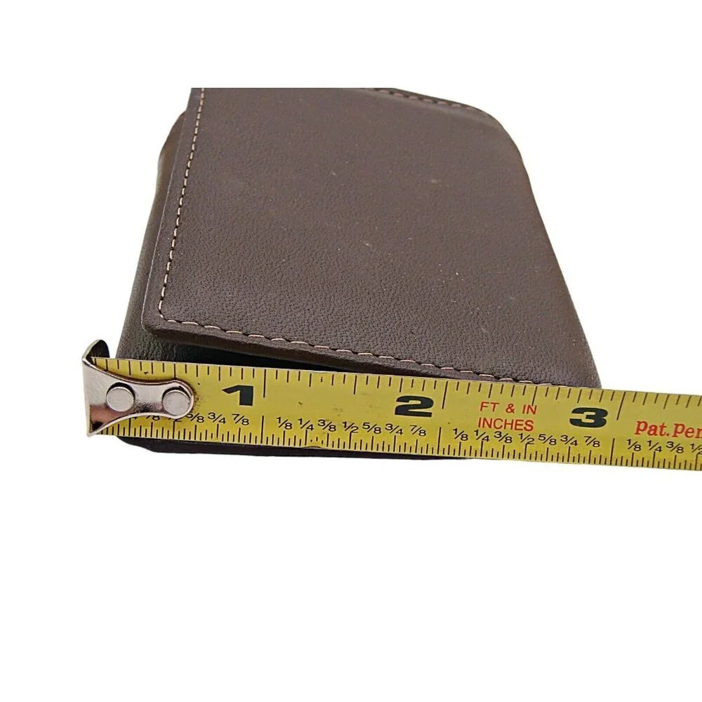 NEW Perry Ellis Brown Leather Billfold Wallet Interior Security Zipper Trifold